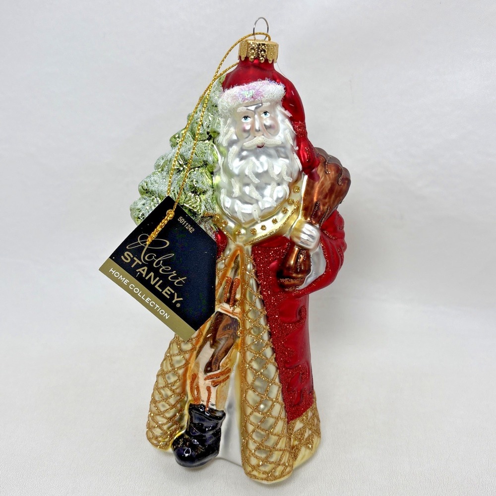 Robert‎ Stanley Home Collection Glass Santa Claus With Tree Christmas Ornament